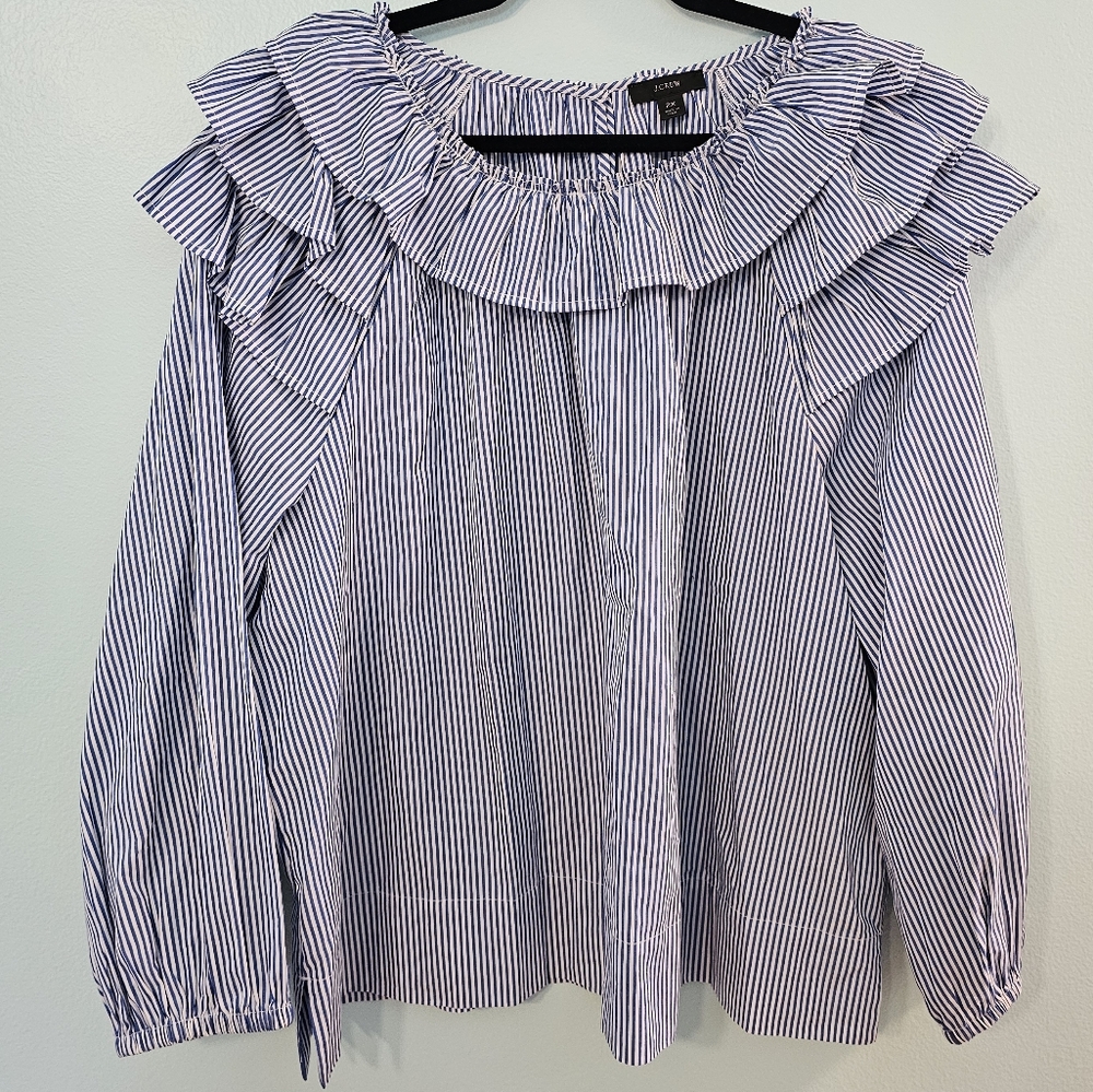 J. CREW Ruffle-shoulder top in stripe Blouse | OFFICE TOP